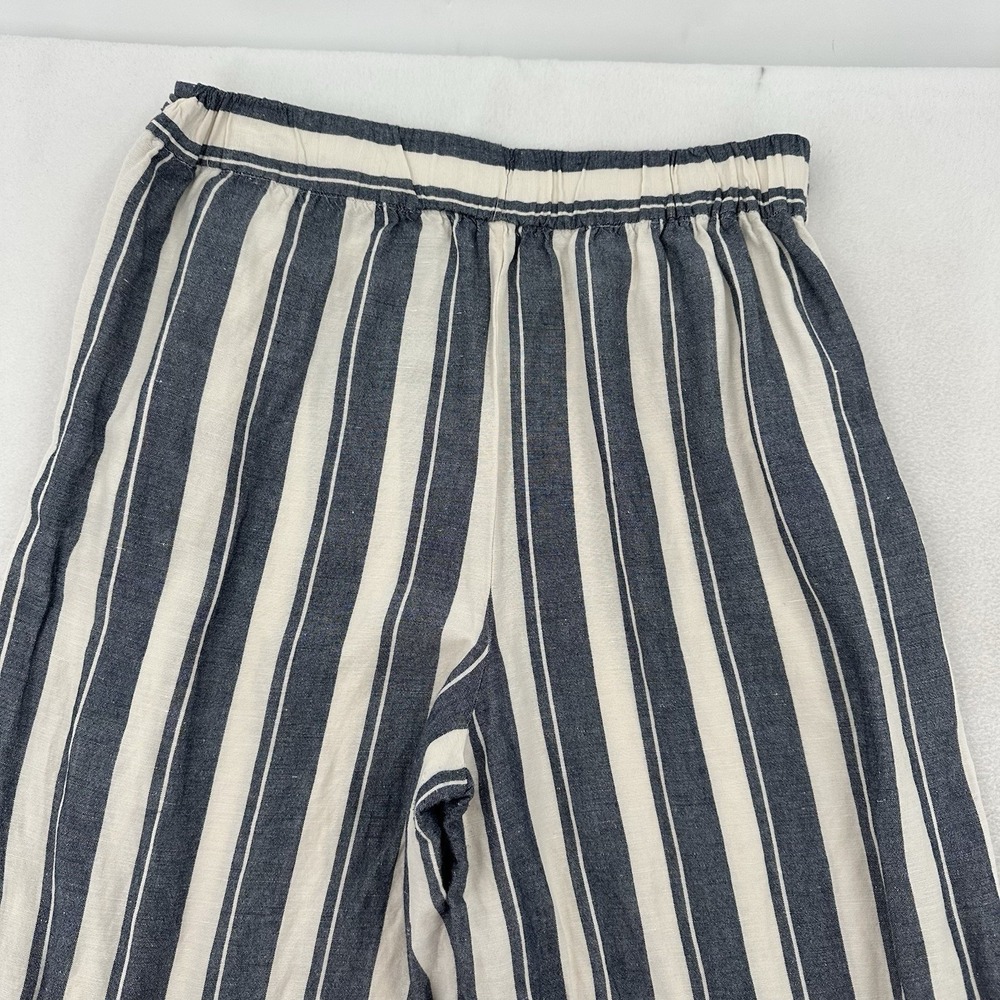 Madewell Womens Striped Linen Blend Wide Leg Crop Pants Blue White Large Casual - Picture 4 of 8